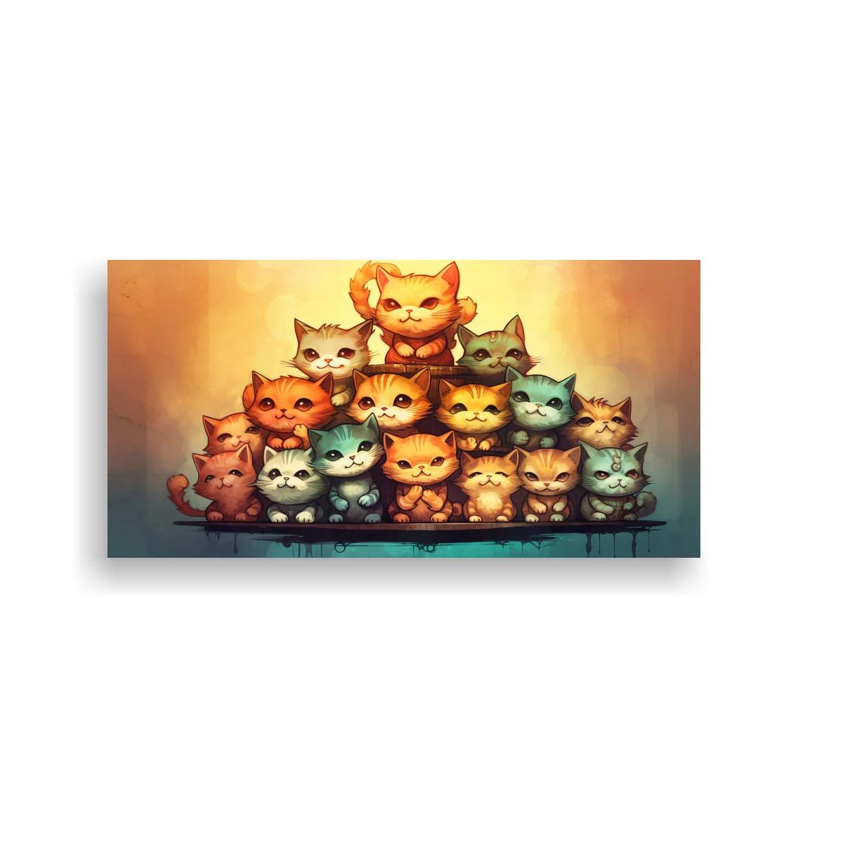 Cuadro grupo de gatitos formando una pequeña pirámide visual