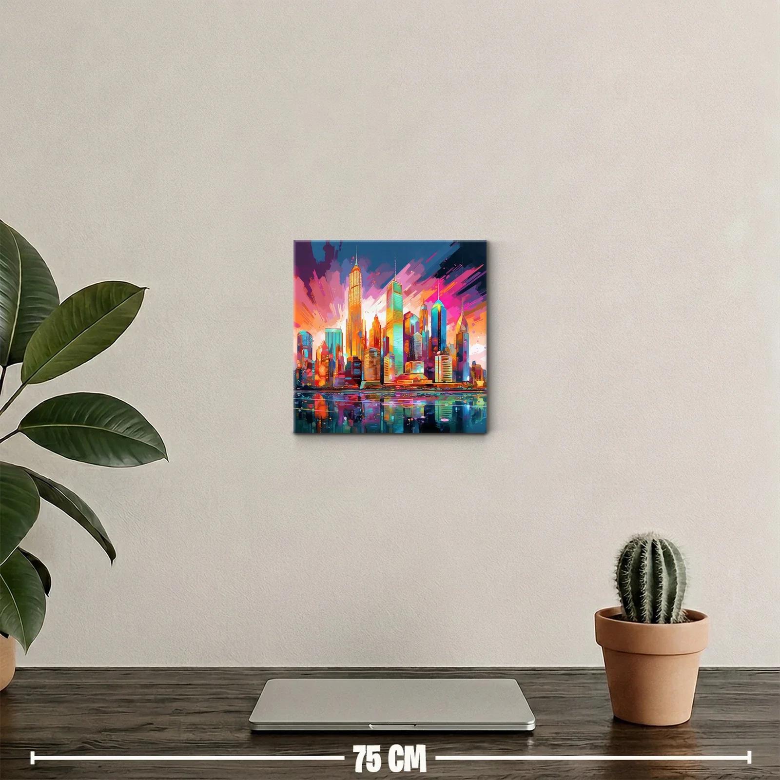 Vibrante ciudad al atardecer con reflejos intensos — miniatura 2