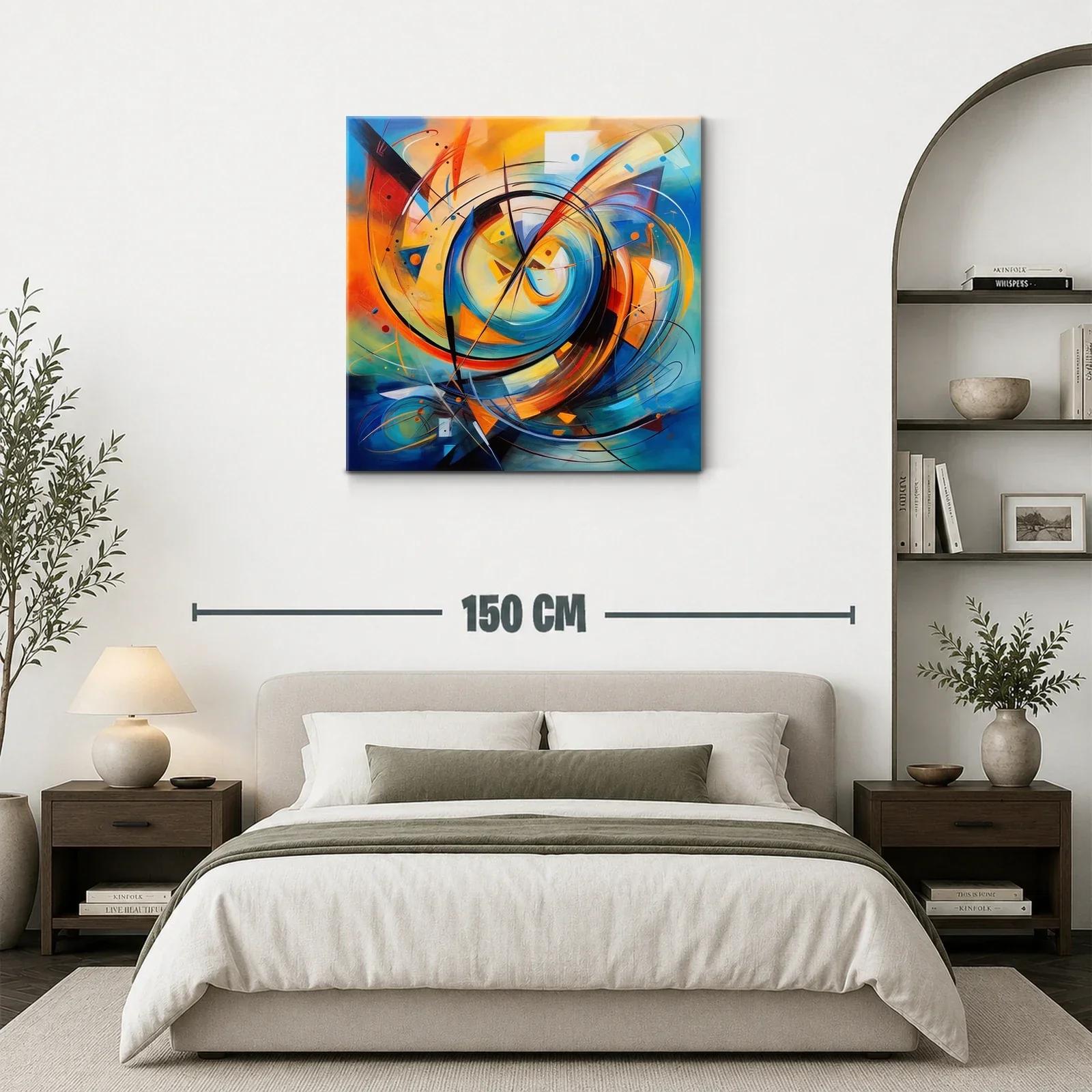 Cuadro abstracto en espirales con tonos cálidos y fríos — miniatura 3
