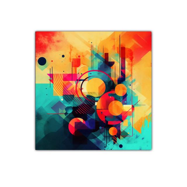 Cuadro abstracto con formas geométricas y colores vibrantes
