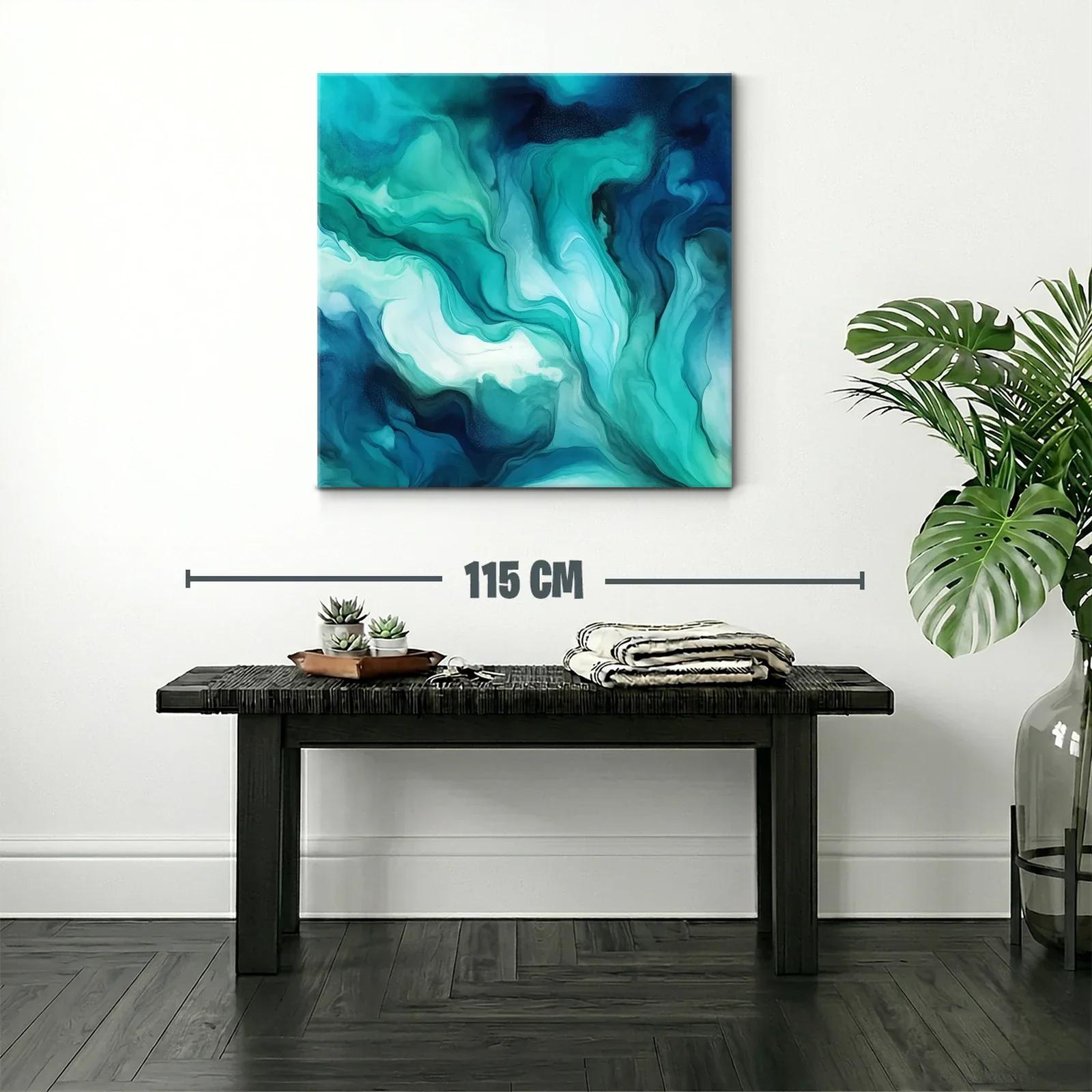 Cuadro abstracto en tonos aqua y azul marino — miniatura 2
