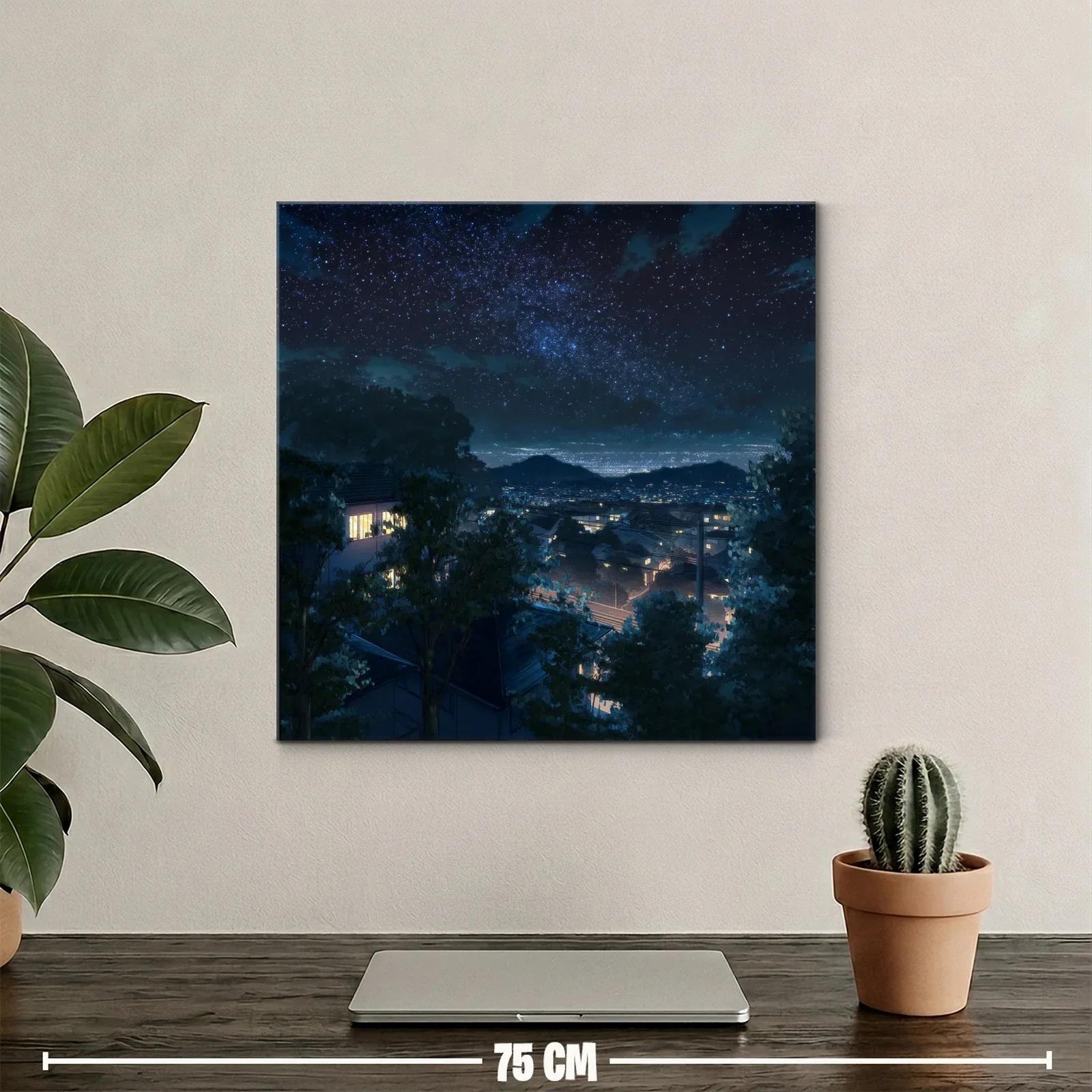 Cielo estrellado sobre ciudad tranquila nocturna — miniatura 2