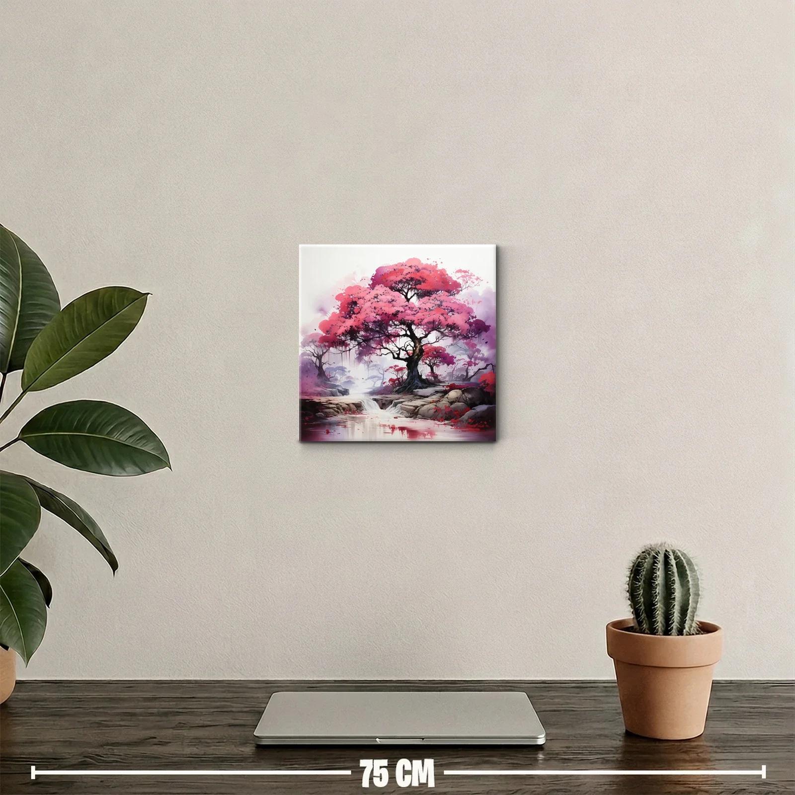 Paisaje encantador con árboles de flores rosadas y río tranquilo — miniatura 2
