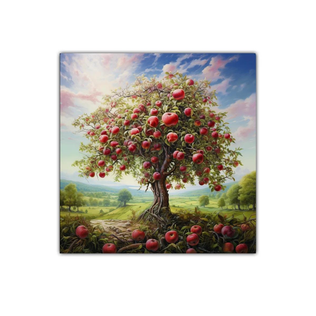 Árbol frutal cargado de manzanas en paisaje campestre — miniatura 1
