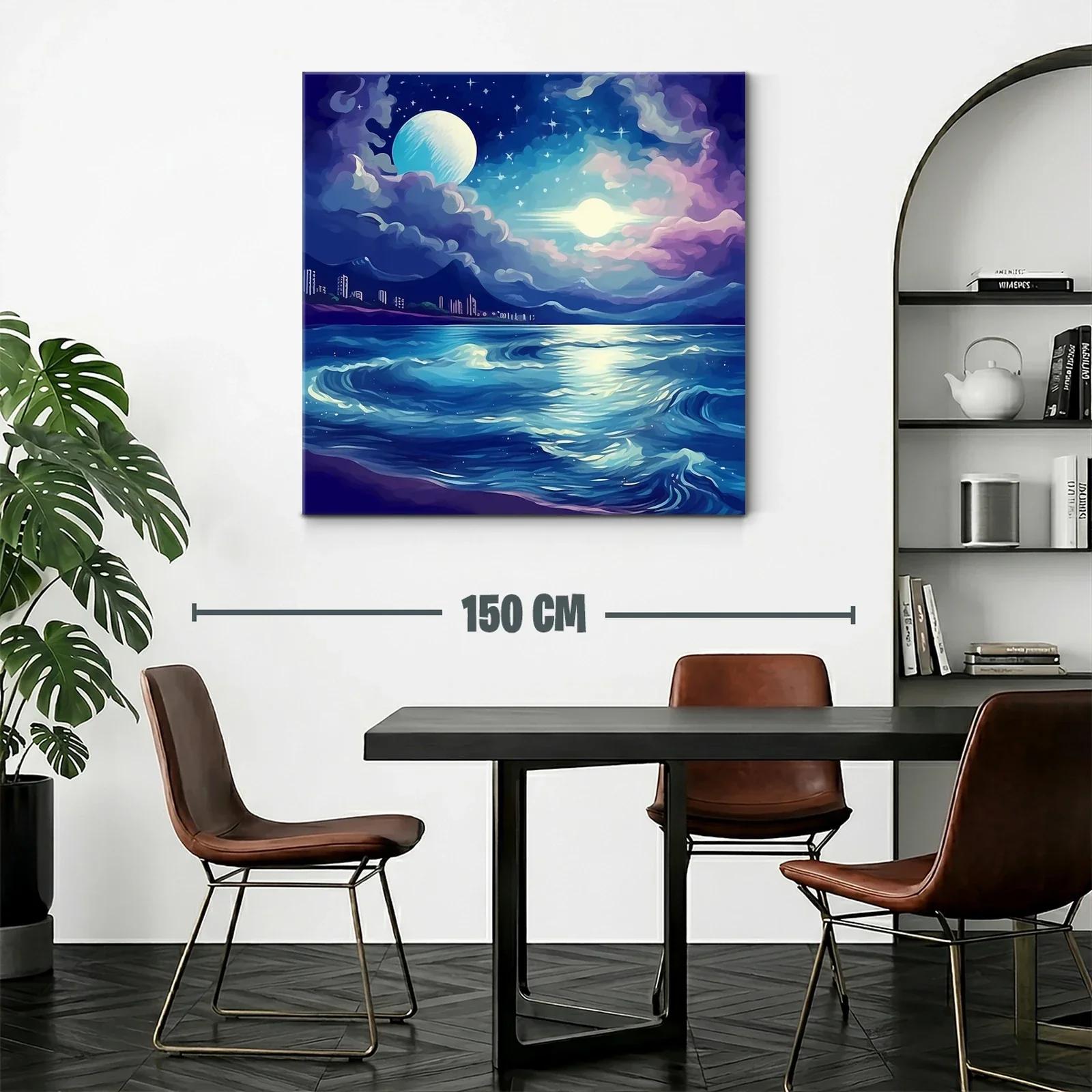 Paisaje nocturno con luna y océano azul profundo — miniatura 2