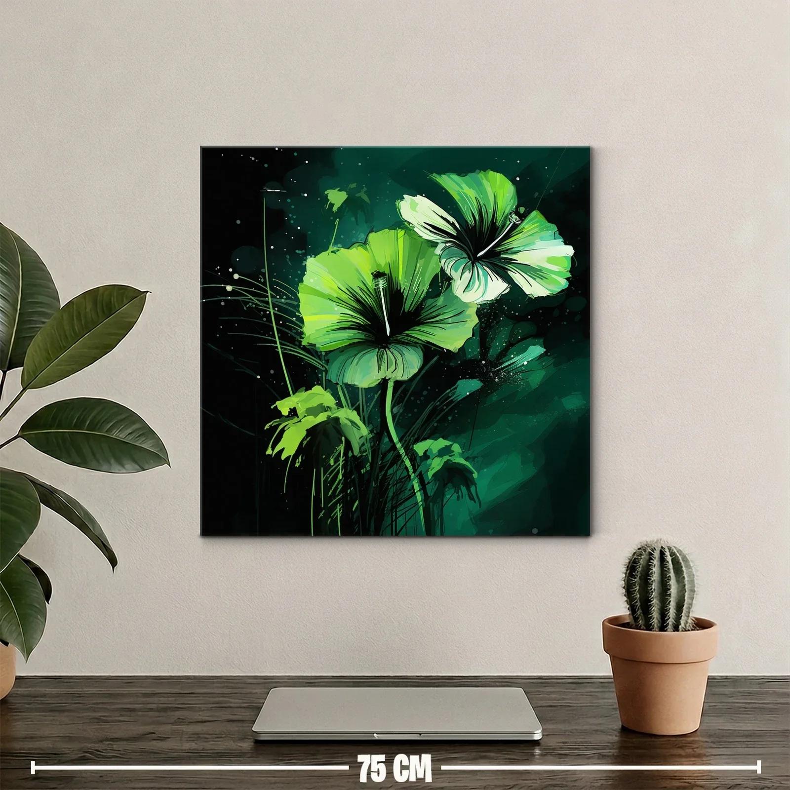 Cuadro floral con vibrantes tonos verdes y negros — miniatura 2