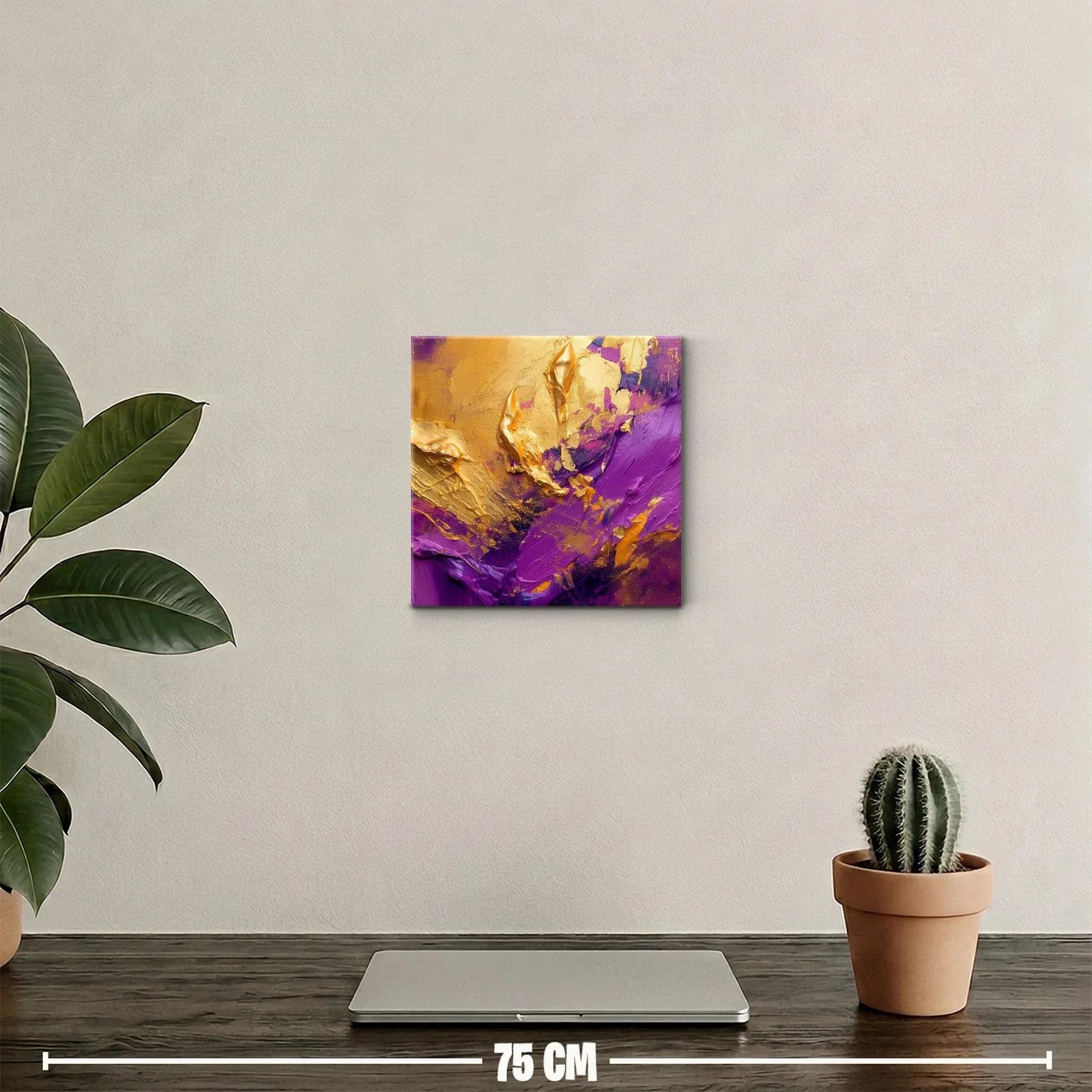 Cuadro abstracto vibrante en tonos morado y dorado — miniatura 2