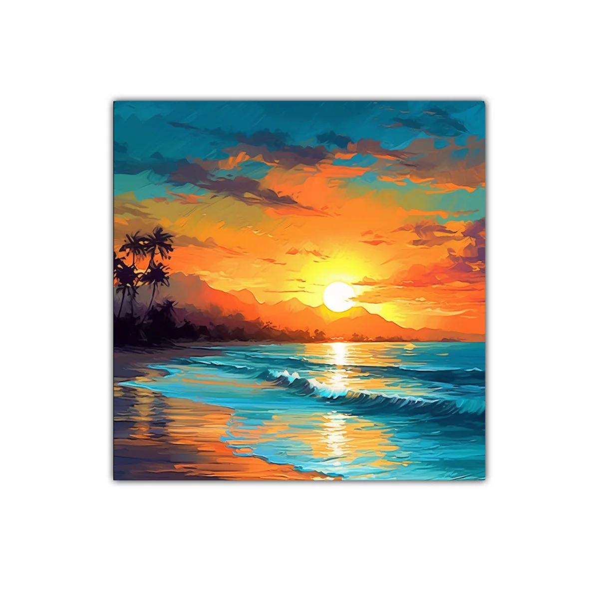 Atardecer tropical vibrante sobre la playa serena