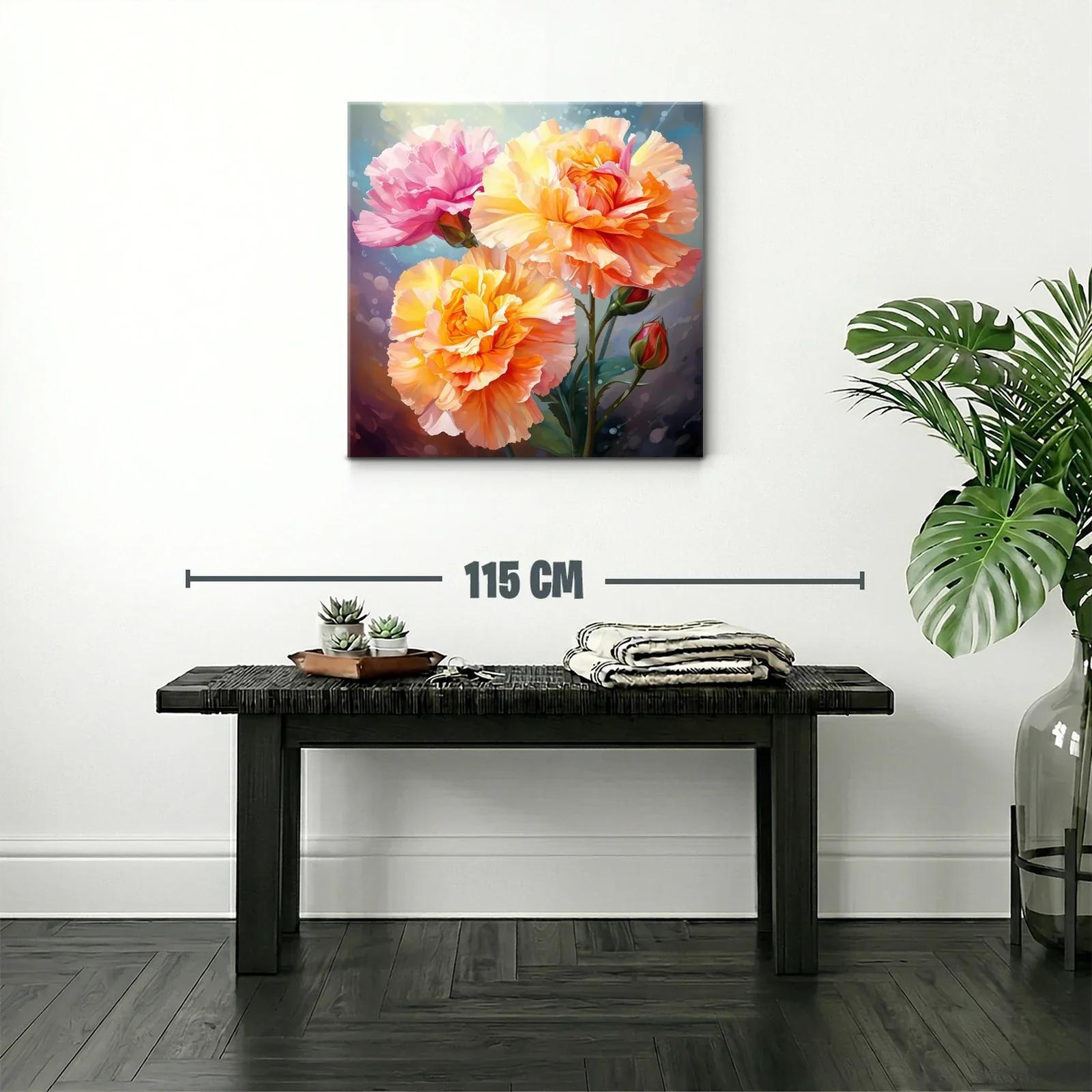 Cuadro floral vibrante con rosas en tonos cálidos y rosas — miniatura 2
