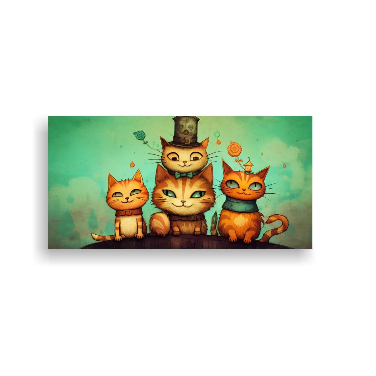 Cuadro tres gatos naranjas con sombrero de copa