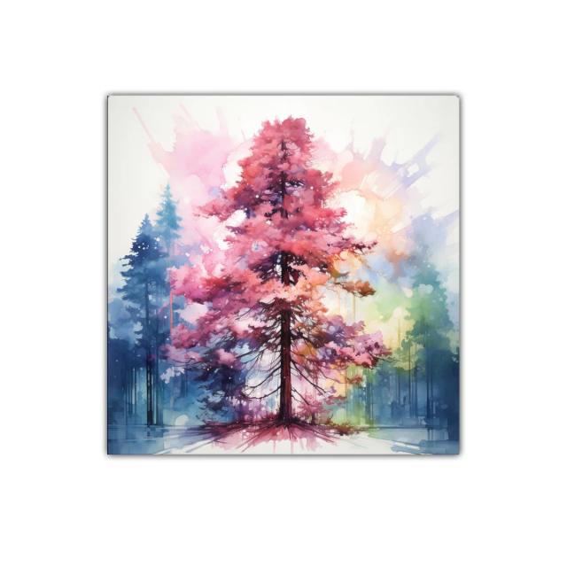Árbol en tonos vibrantes con fondo nebuloso colorido
