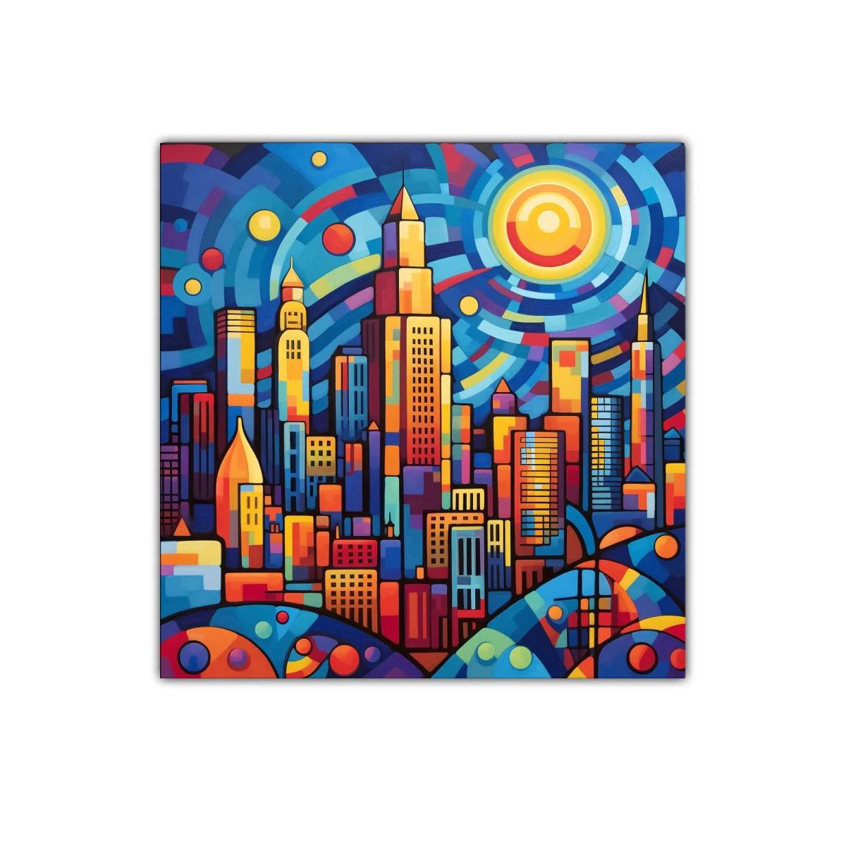 Ciudad vibrante bajo un cielo colorido y dinámico — imagen principal
