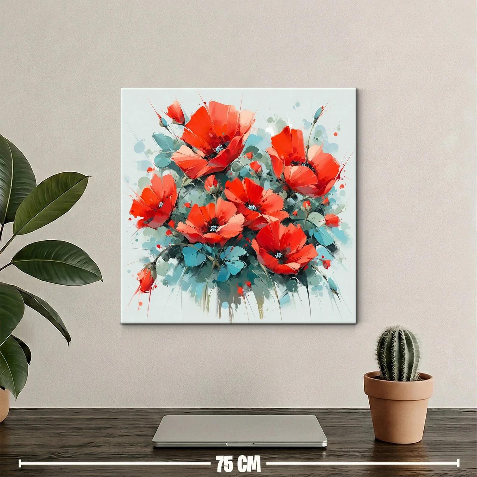 Vibrante obra floral con amapolas rojas luminosas — miniatura 2