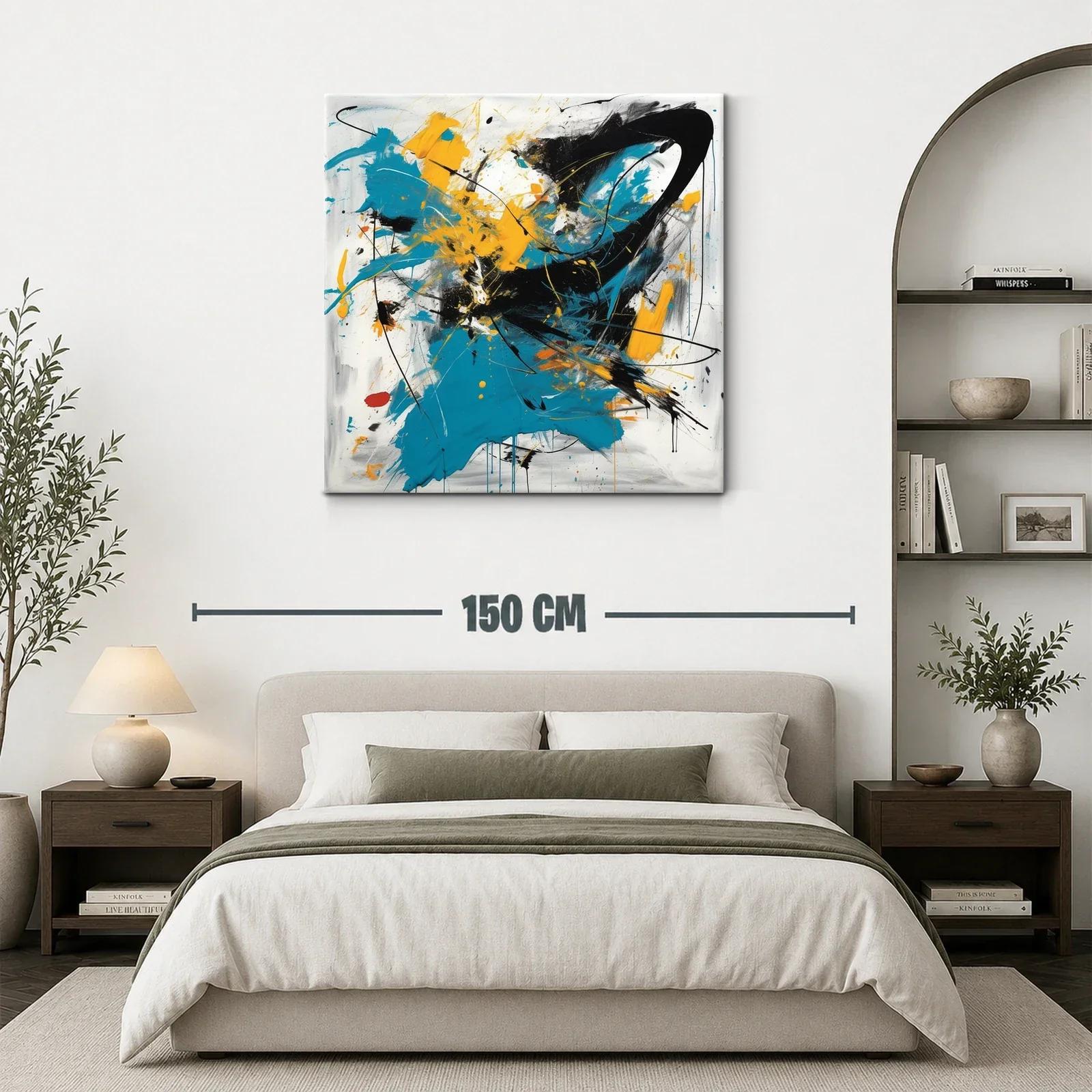 Cuadro abstracto con destellos en azul negro y amarillo — miniatura 3