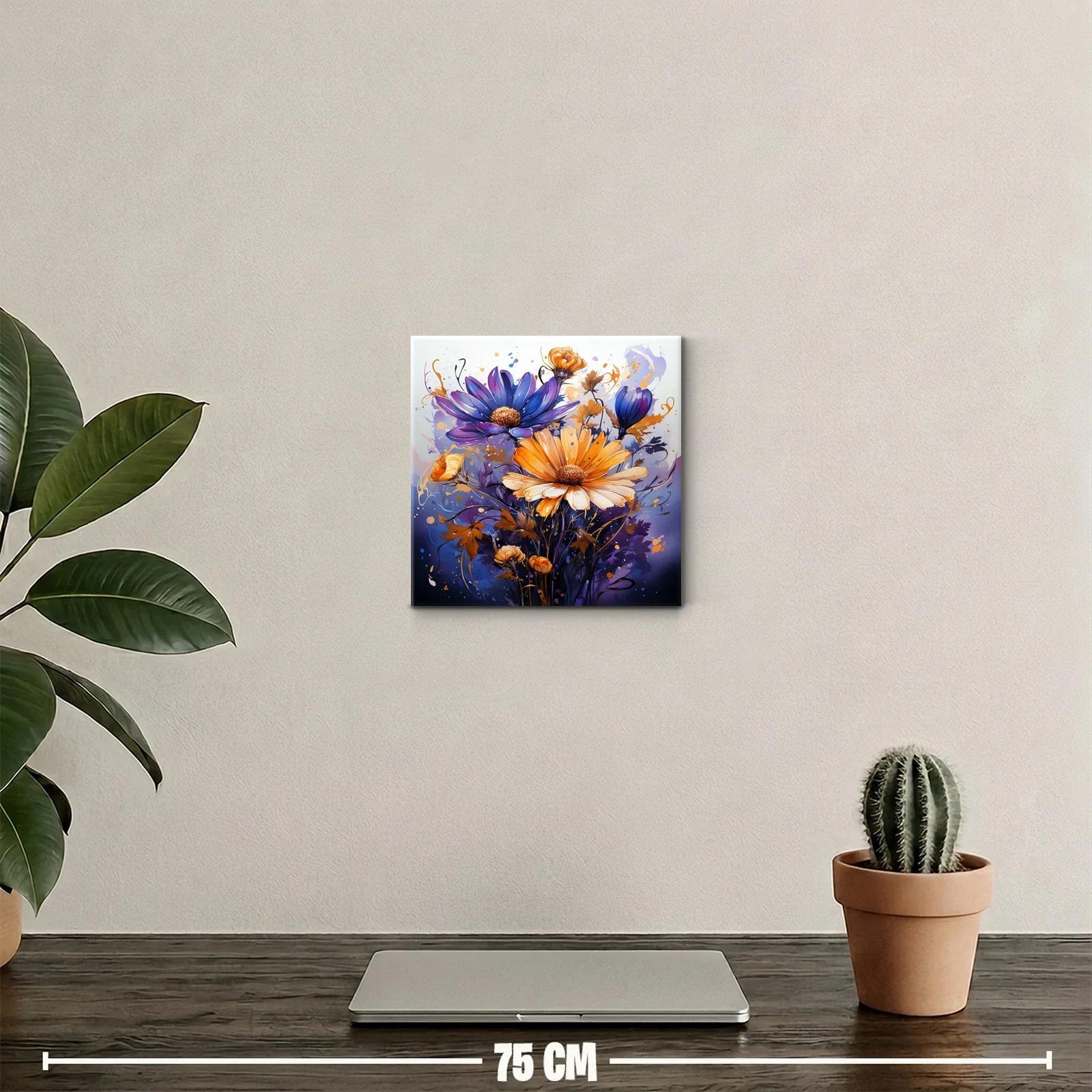 Flores vibrantes en tonos naranja y morado con fondo difuminado — miniatura 2