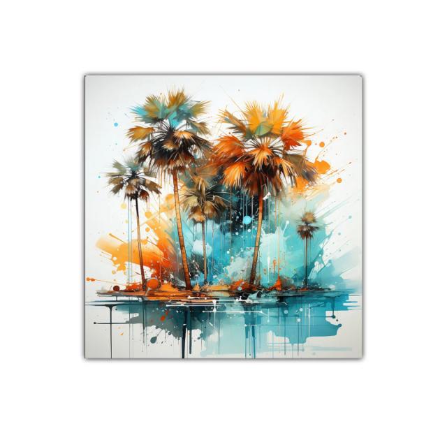 Palmeras vibrantes con tonos cálidos y acuarelados