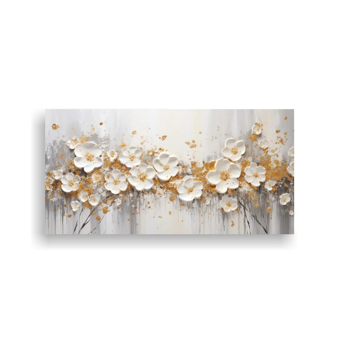 Cuadro flores blancas con ramas finas y goteos — imagen principal
