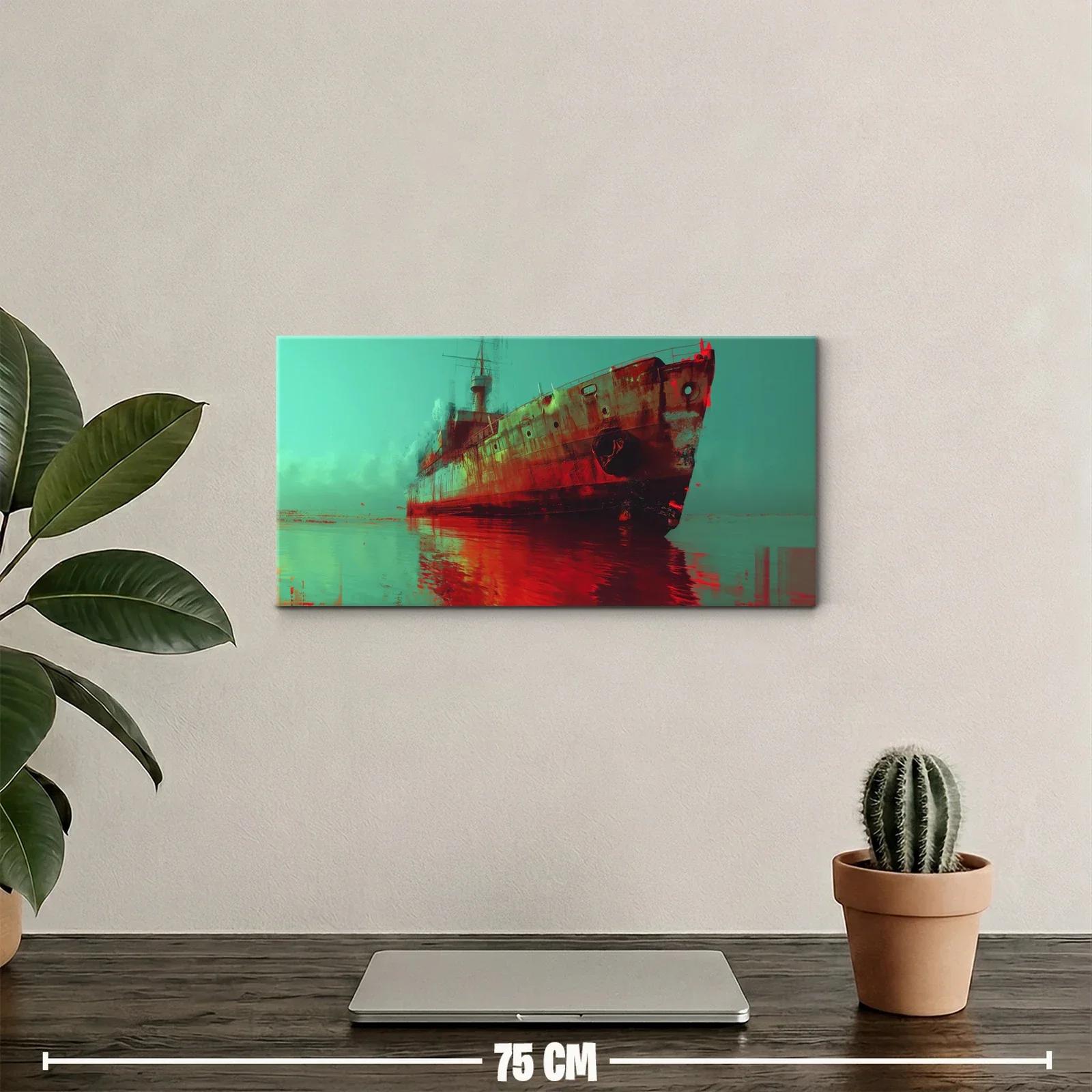 Cuadro barco oxidado con reflejo rojizo — miniatura 2