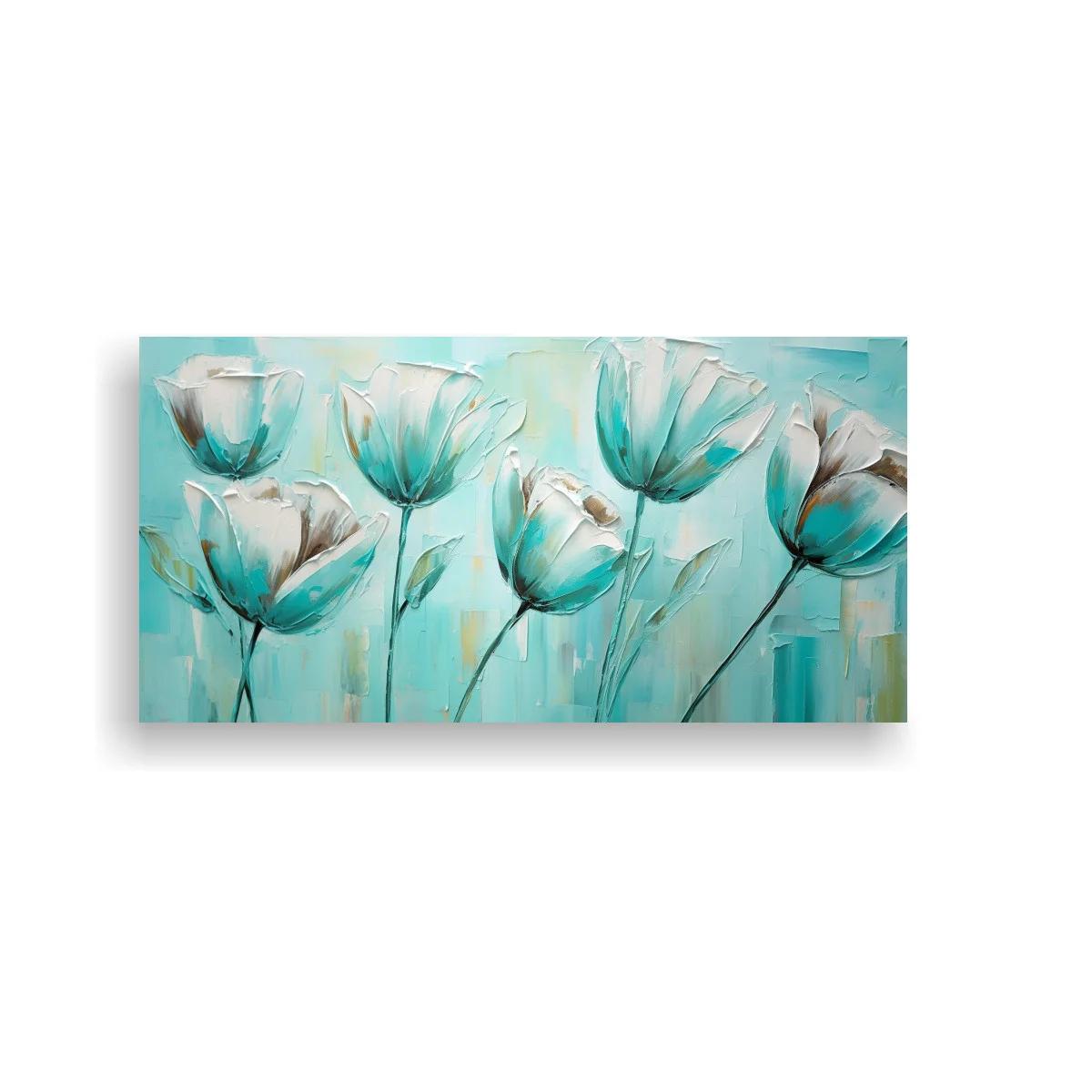 Cuadro tulipanes blancos con fondo pictórico abstracto — imagen principal