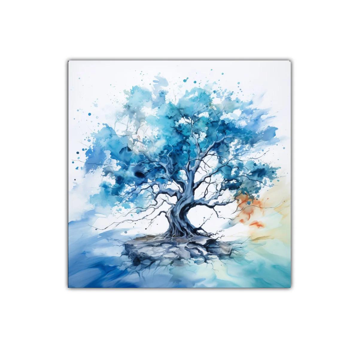 Árbol Azul en Movimiento con Toques de Luz Cálida — imagen principal