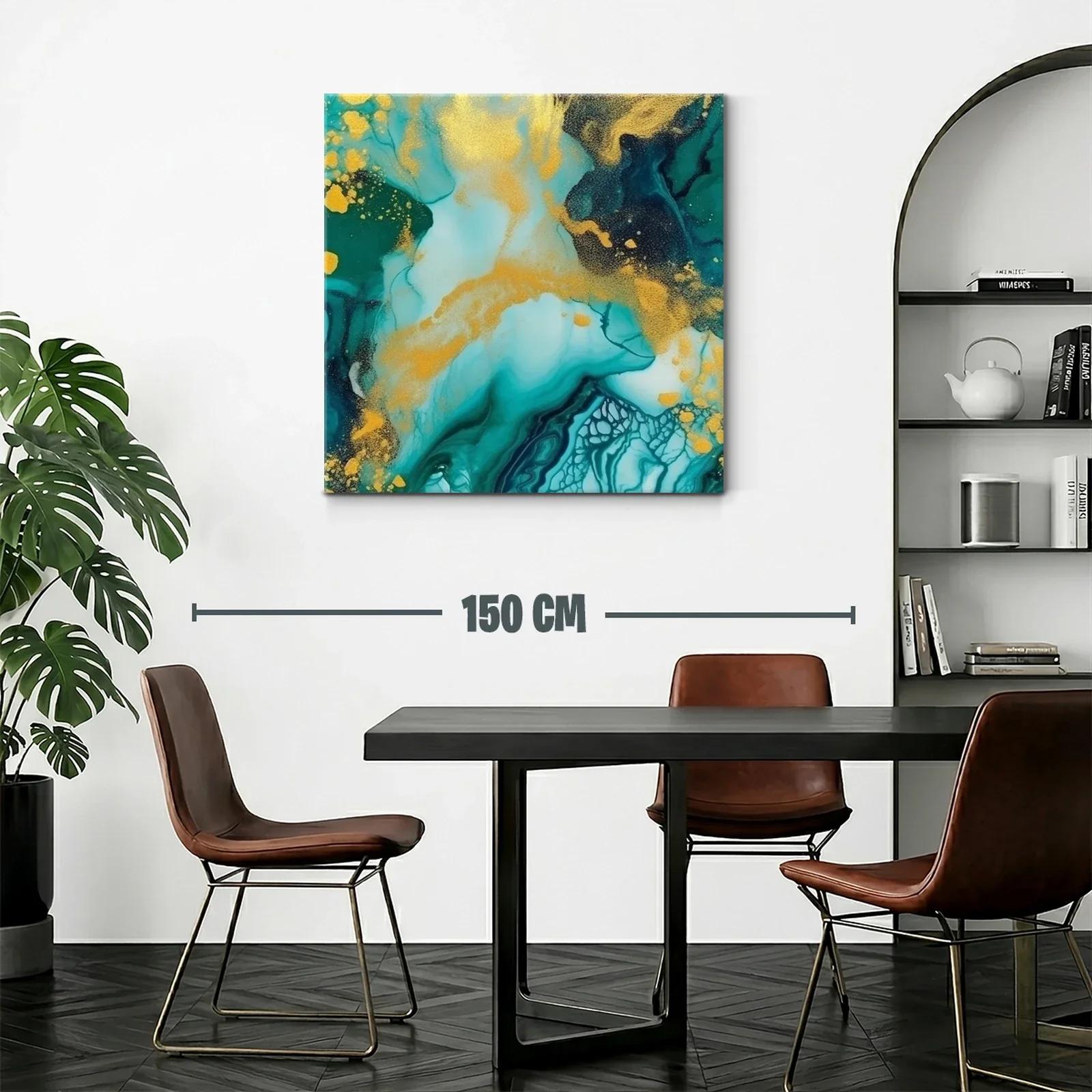 Vida marina abstracta con tonos turquesa y dorados brillantes — miniatura 2