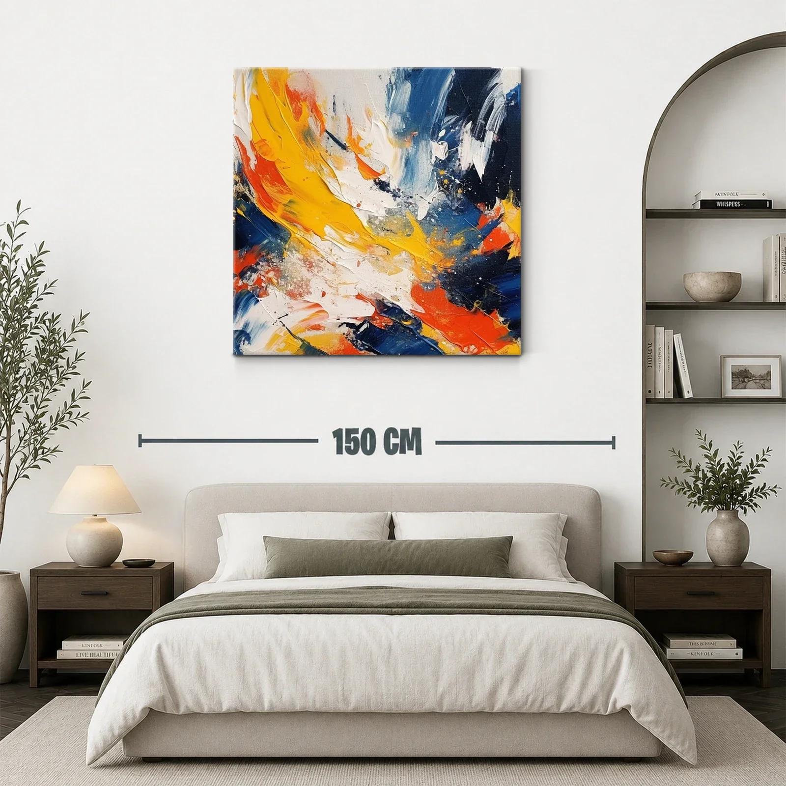 Cuadro abstracto con vivos contrastes en tonos cálidos y fríos — miniatura 3