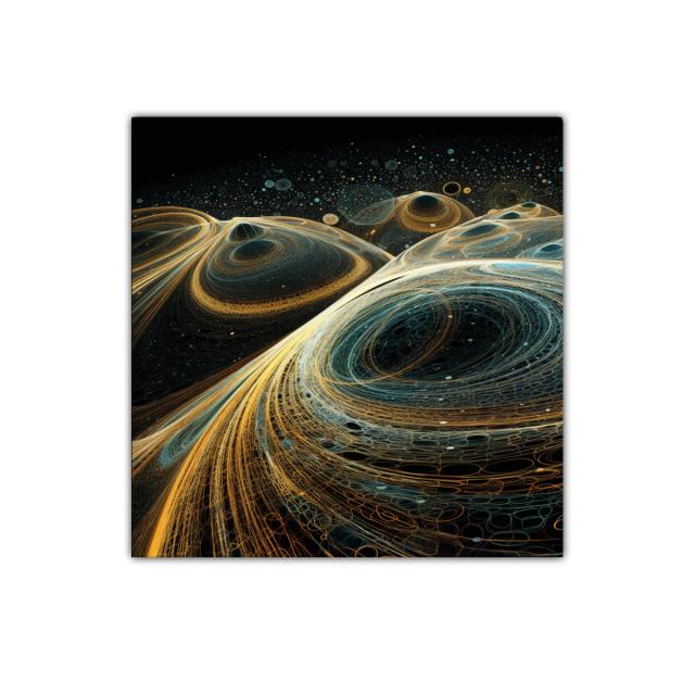 Cuadro abstracto con formas orgánicas y tonos dorados