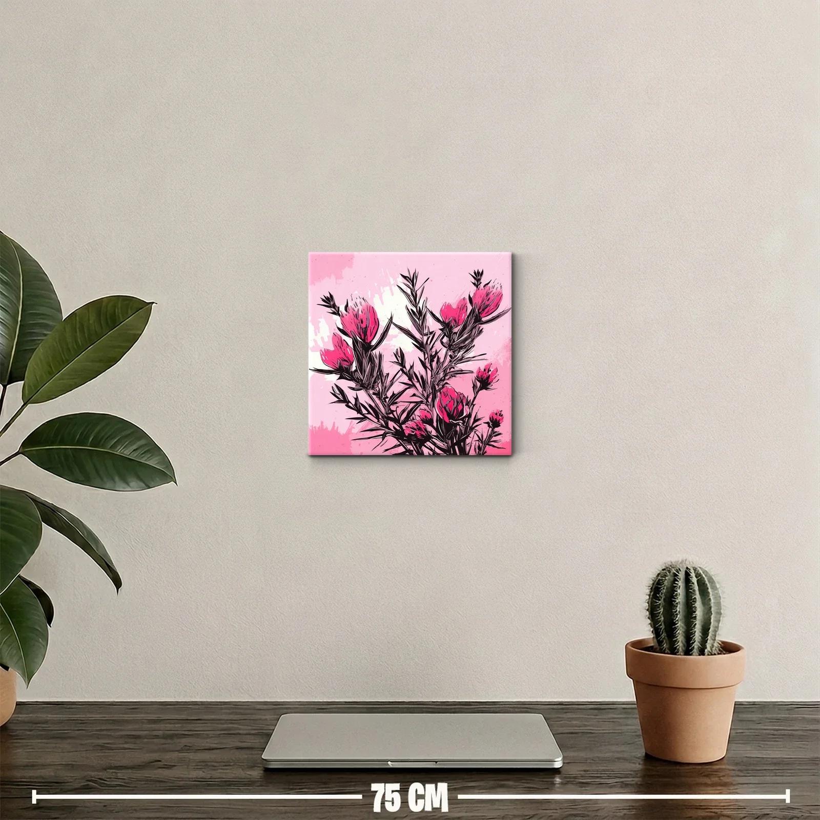 Cuadro decorativo con delicadas flores en tonos rosa y negro — miniatura 2