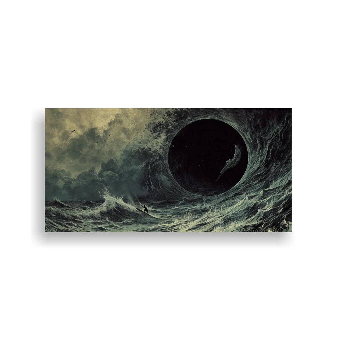 Cuadro ola gigante bajo un eclipse