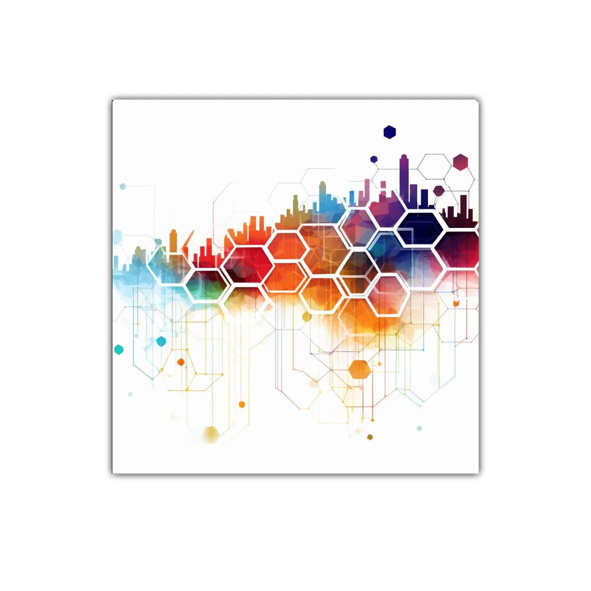 Composición abstracta con hexágonos y skyline colorido — miniatura 1