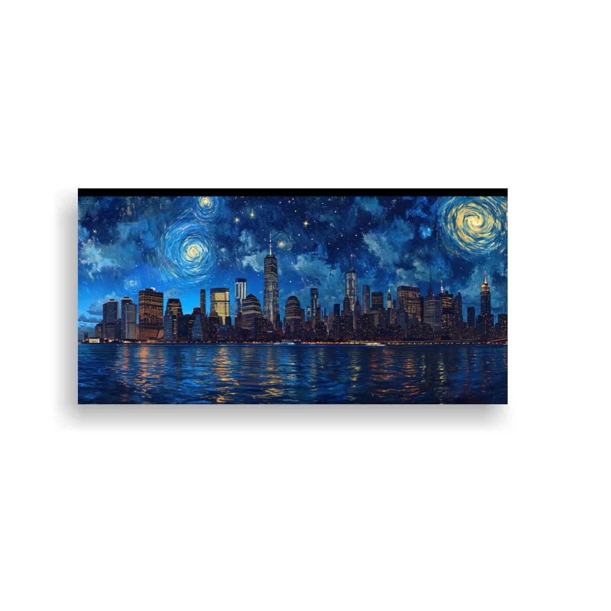 Cuadro skyline de Nueva York nocturno con One World Trade Center