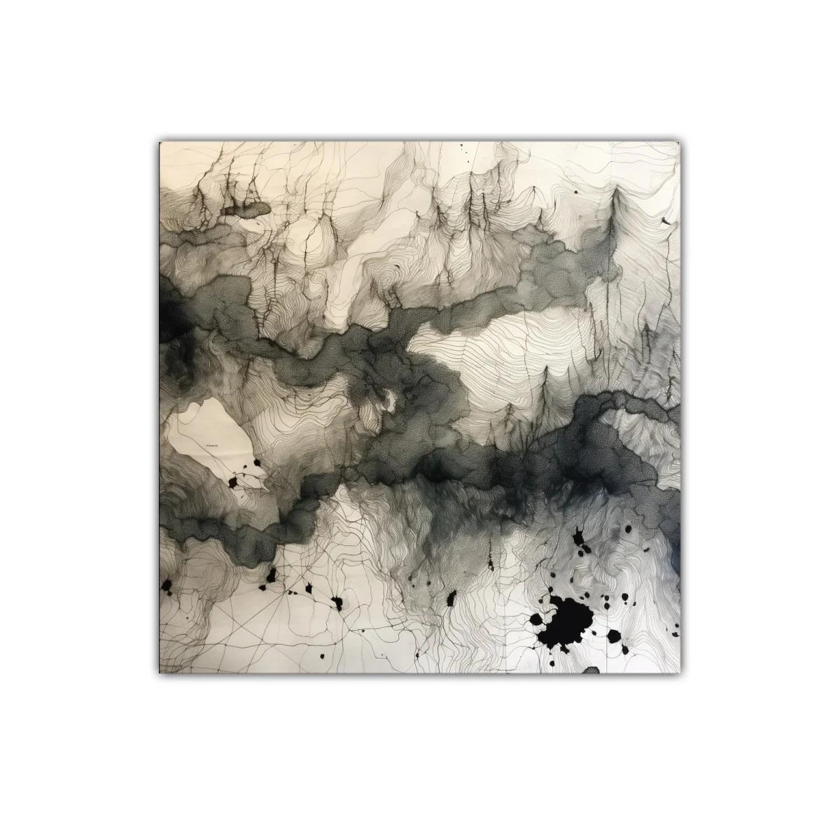 Composición abstracta en tinta con líneas y manchas dinámicas