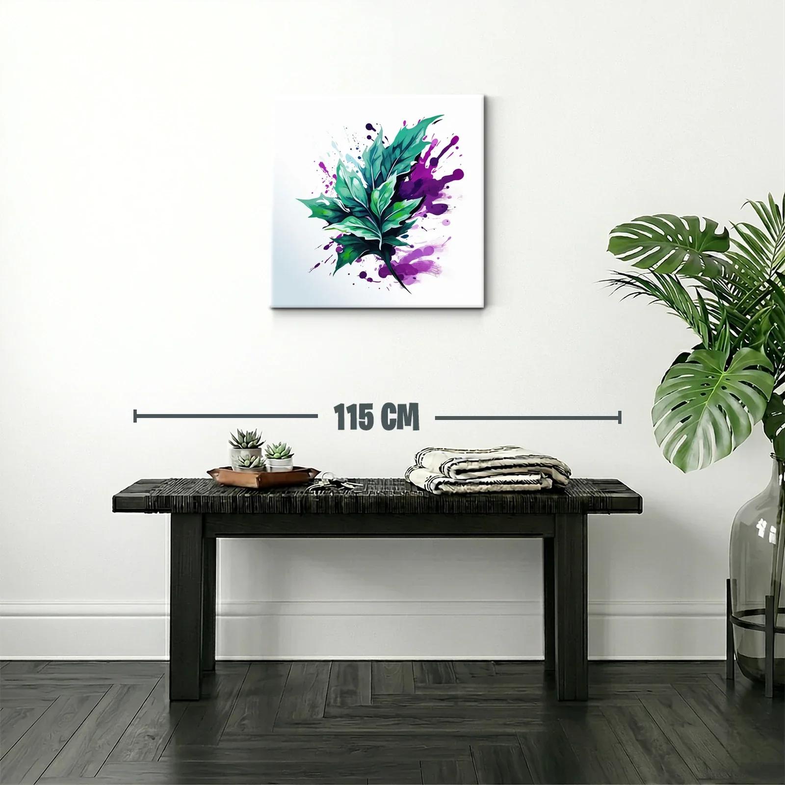 Hoja verde vibrante con salpicaduras moradas abstractas — miniatura 2