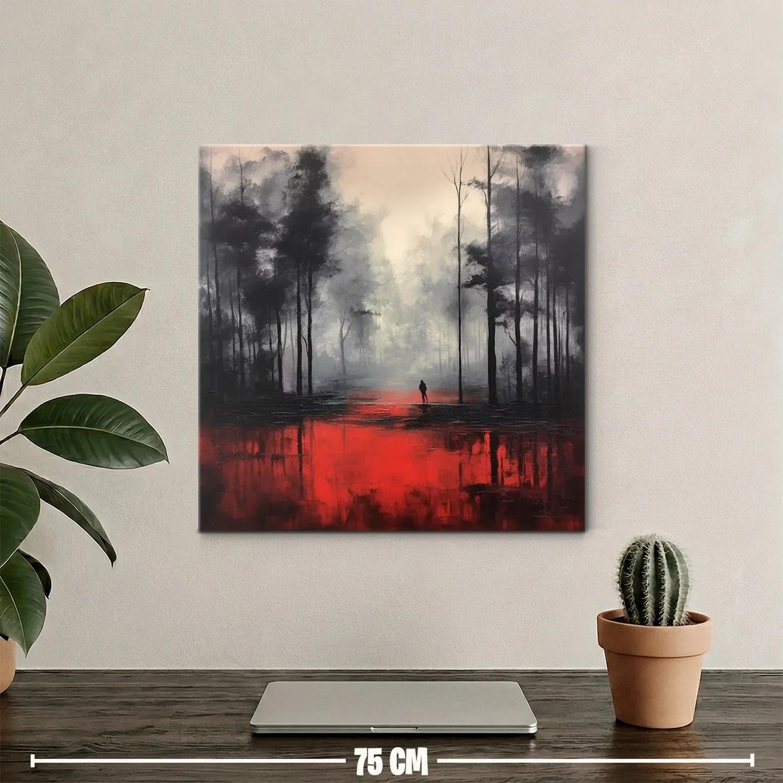 Bosque brumoso con reflejos intensos en rojo vibrante — miniatura 2