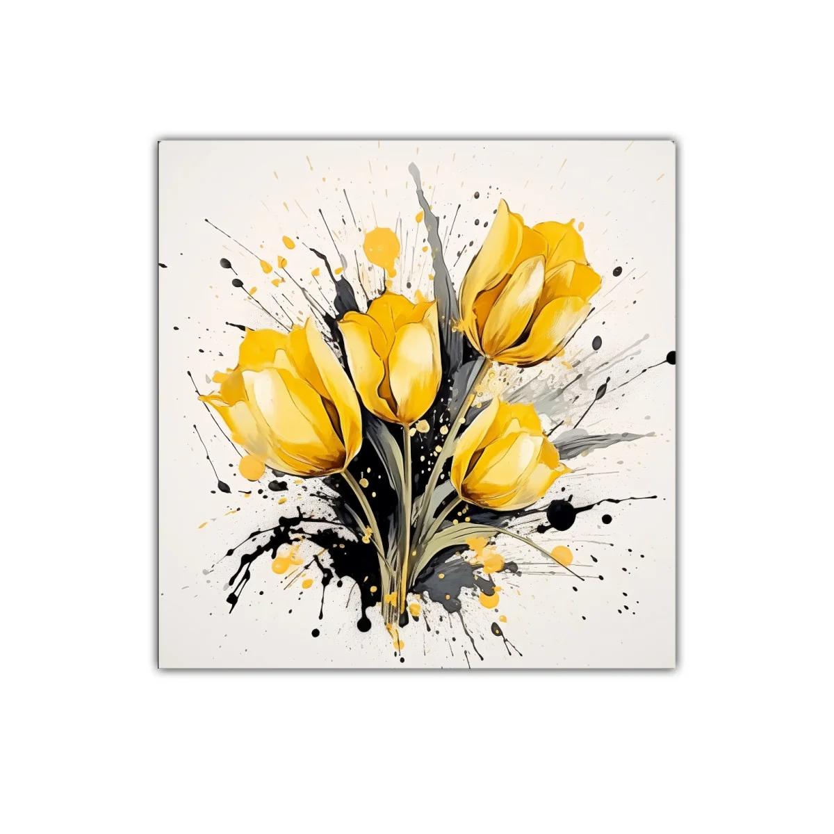 Ramillete de tulipanes amarillos con fondo artístico dinámico