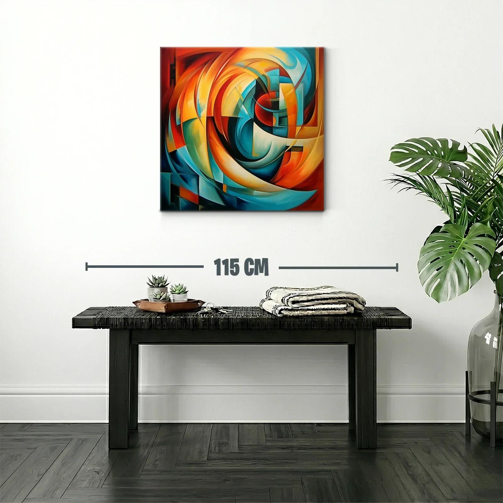 Cuadro abstracto con vibrantes formas en tonos cálidos y fríos — miniatura 2