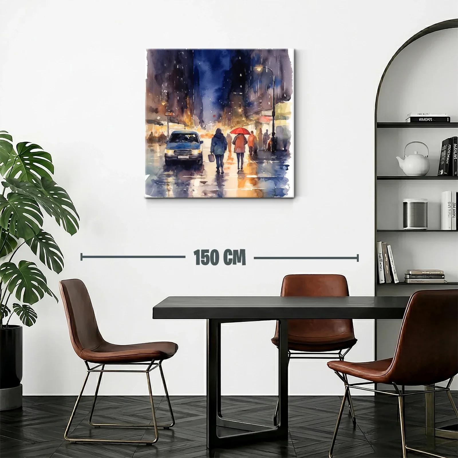 Atardecer lluvioso en ciudad con luces y siluetas urbanas — miniatura 2