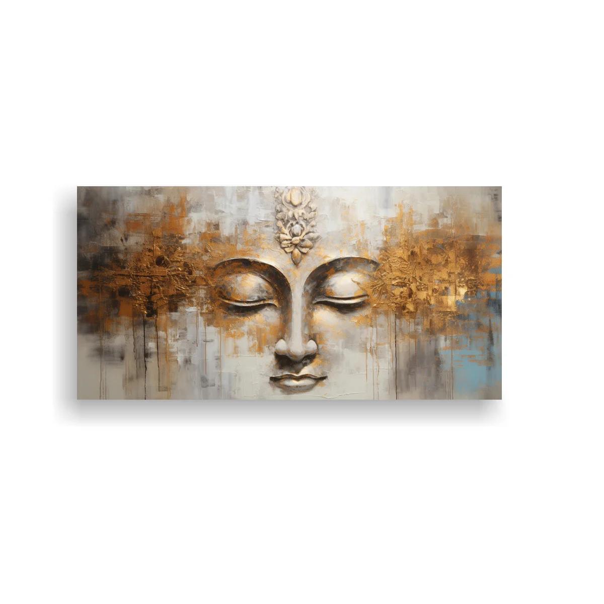 Cuadro rostro de Buda con ornamento frontal y detalles dorados — imagen principal