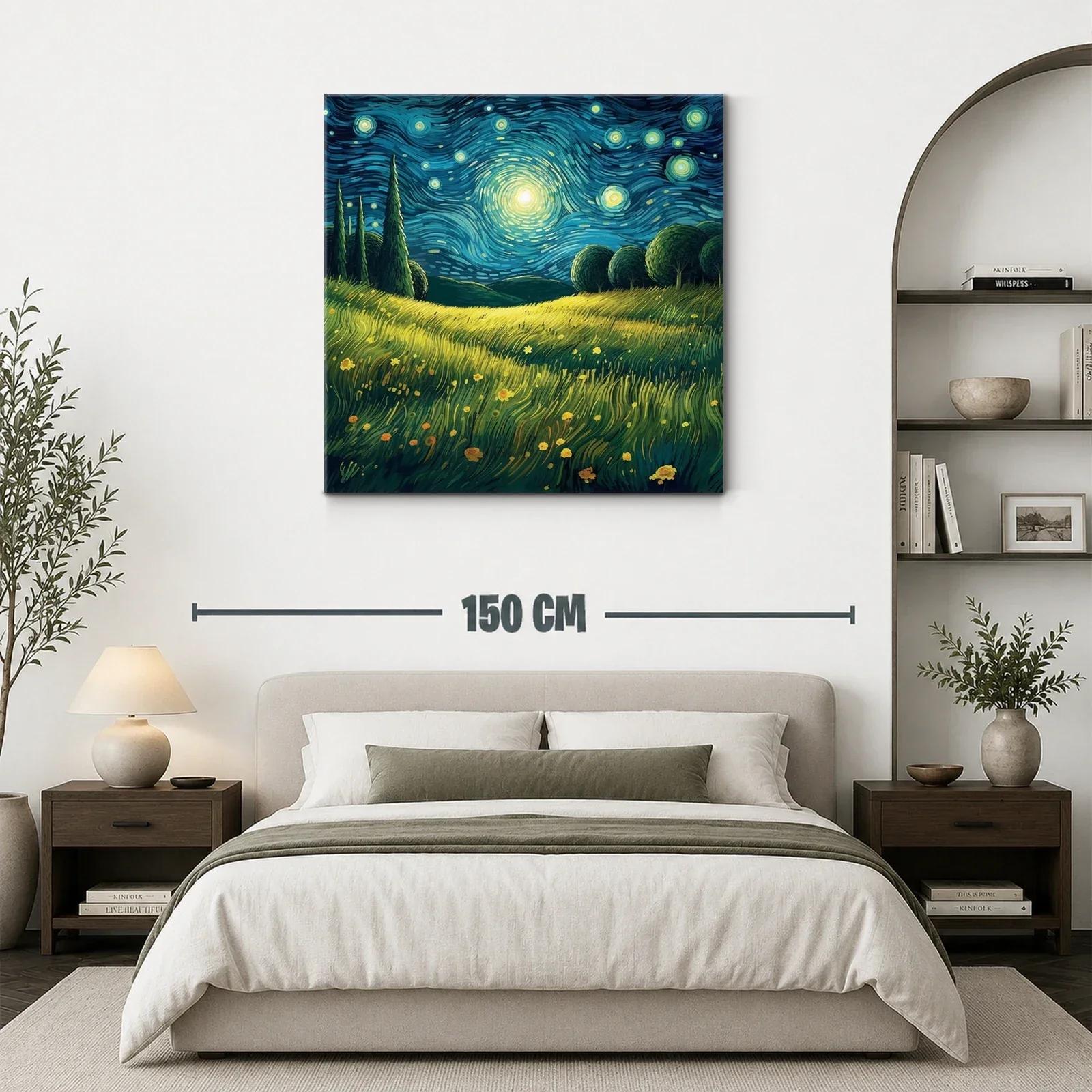 Paisaje nocturno brillante con cielo estrellado y campo de flores — miniatura 3