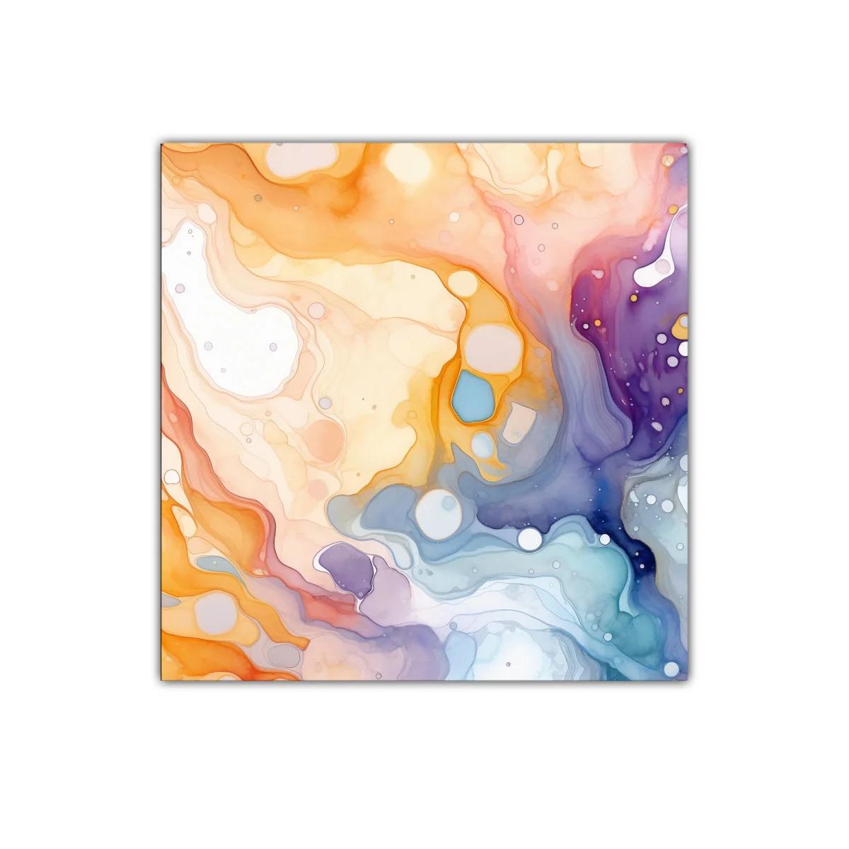 Cuadro decorativo abstracto con tonos cálidos y fríos fluidos — imagen principal