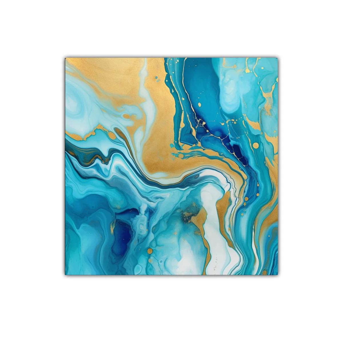 Cuadro decorativo abstracto con tonos turquesa y dorados — imagen principal