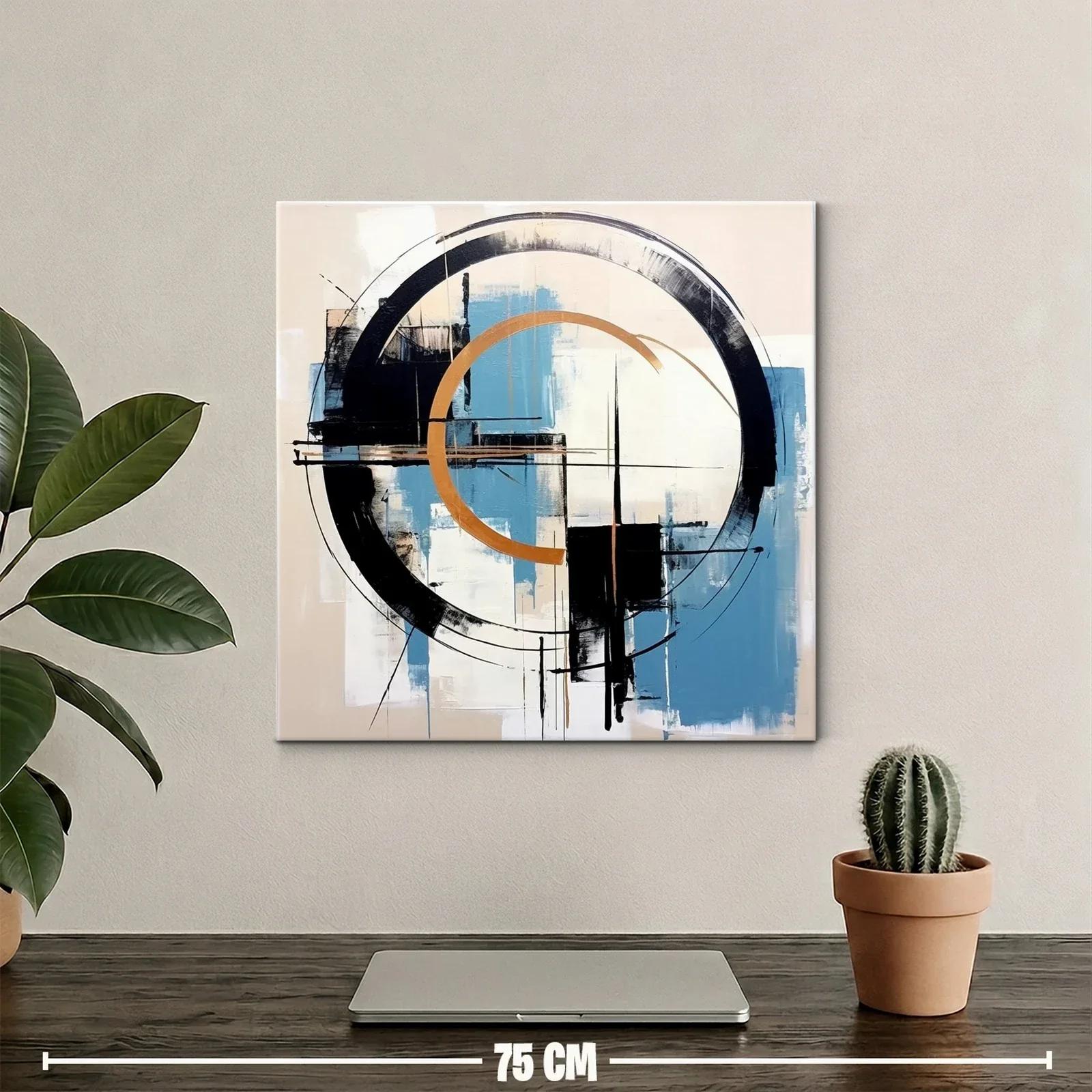 Composición abstracta con círculos y geometría en tonos cálidos y azules — miniatura 2