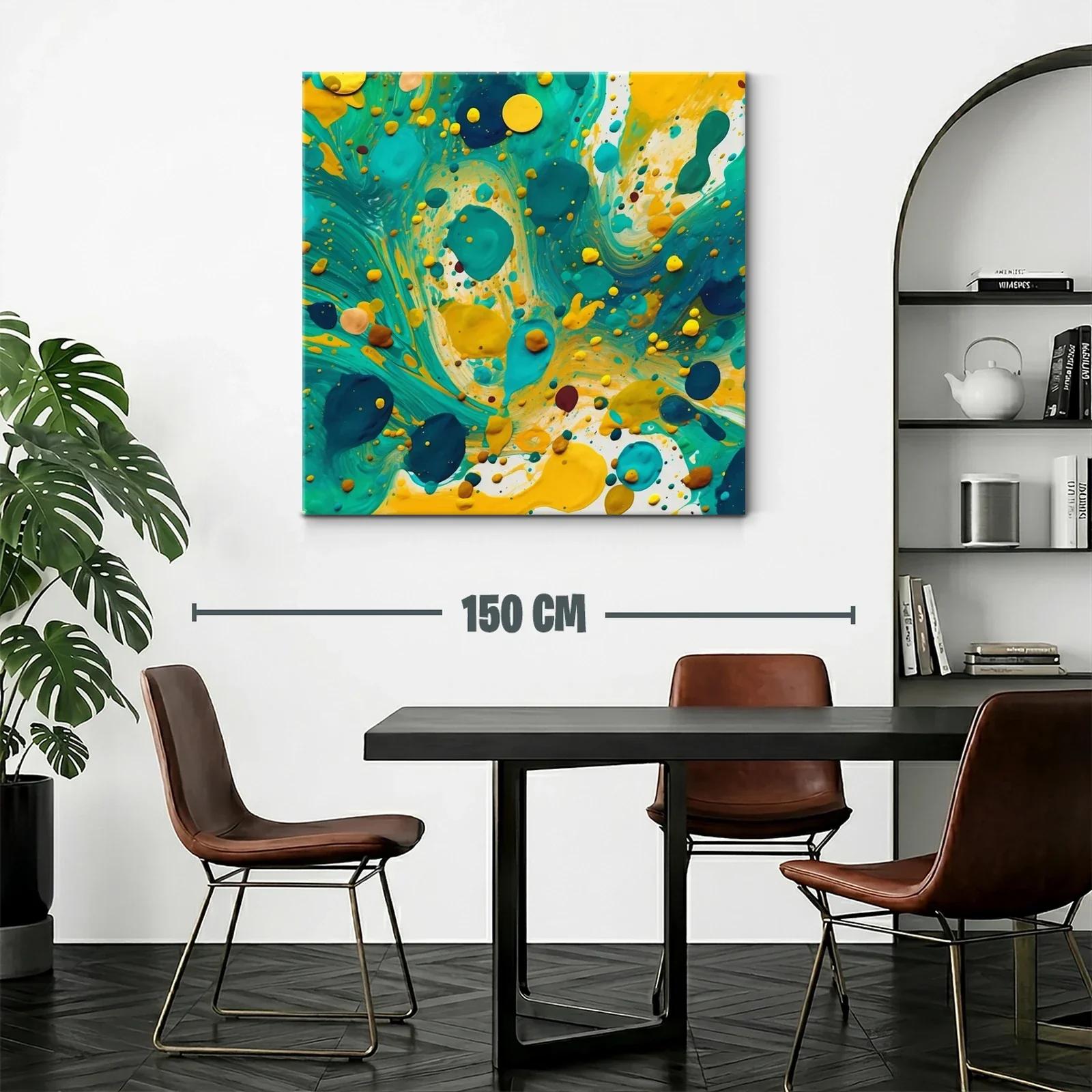 Composición abstracta en tonos turquesa y amarillo vibrante — miniatura 2
