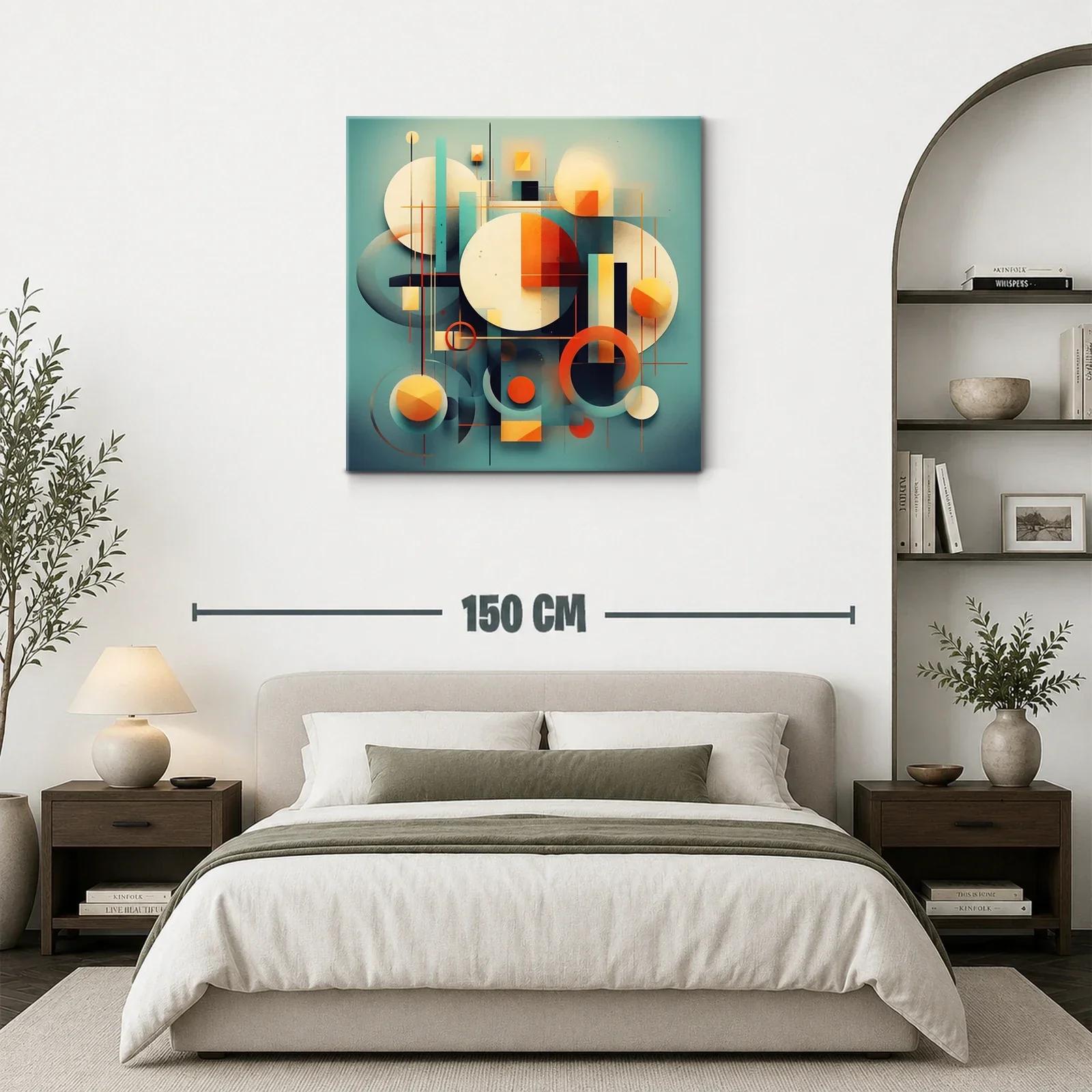 Composición abstracta con círculos y líneas en tonos cálidos y fríos — miniatura 3