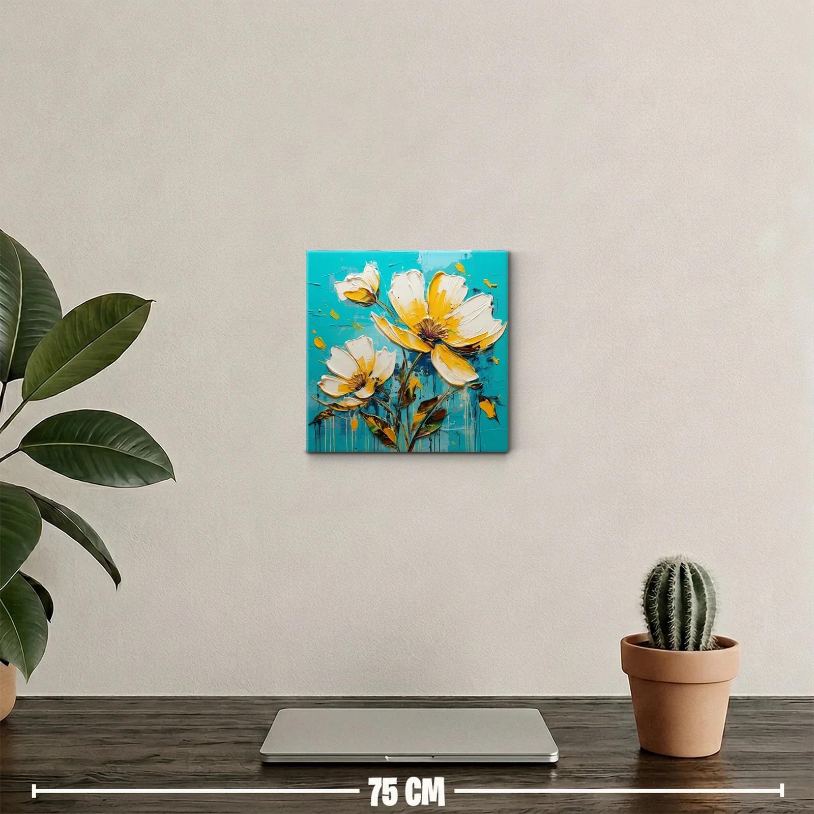 Cuadro floral vibrante con flores blancas y amarillas brillantes — miniatura 2