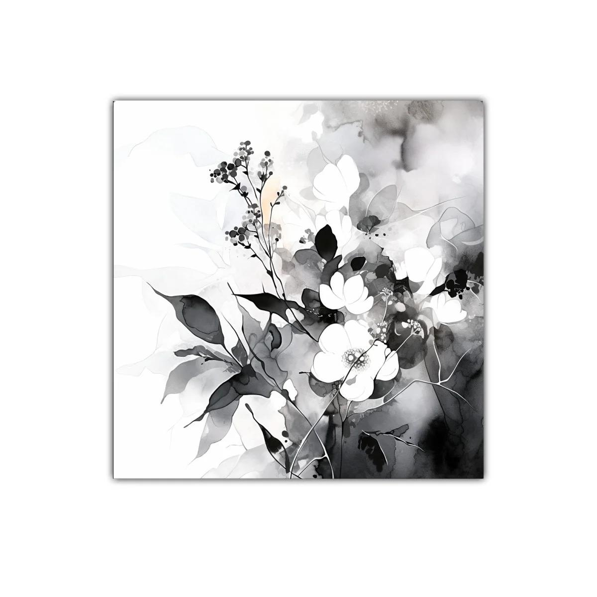 Arte floral en tonos suaves en blanco y negro