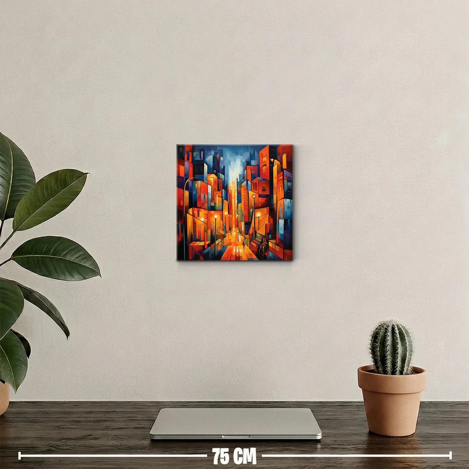 Cuadro vibrante de ciudad iluminada al atardecer — miniatura 2