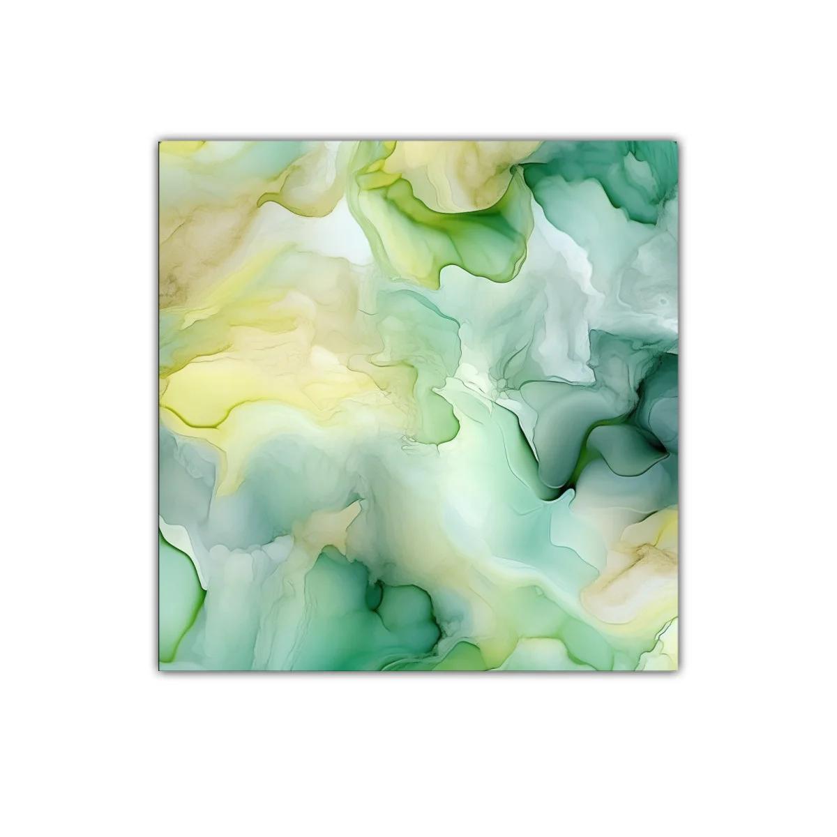 Cuadro decorativo con diseño abstracto en tonos verdes y amarillos