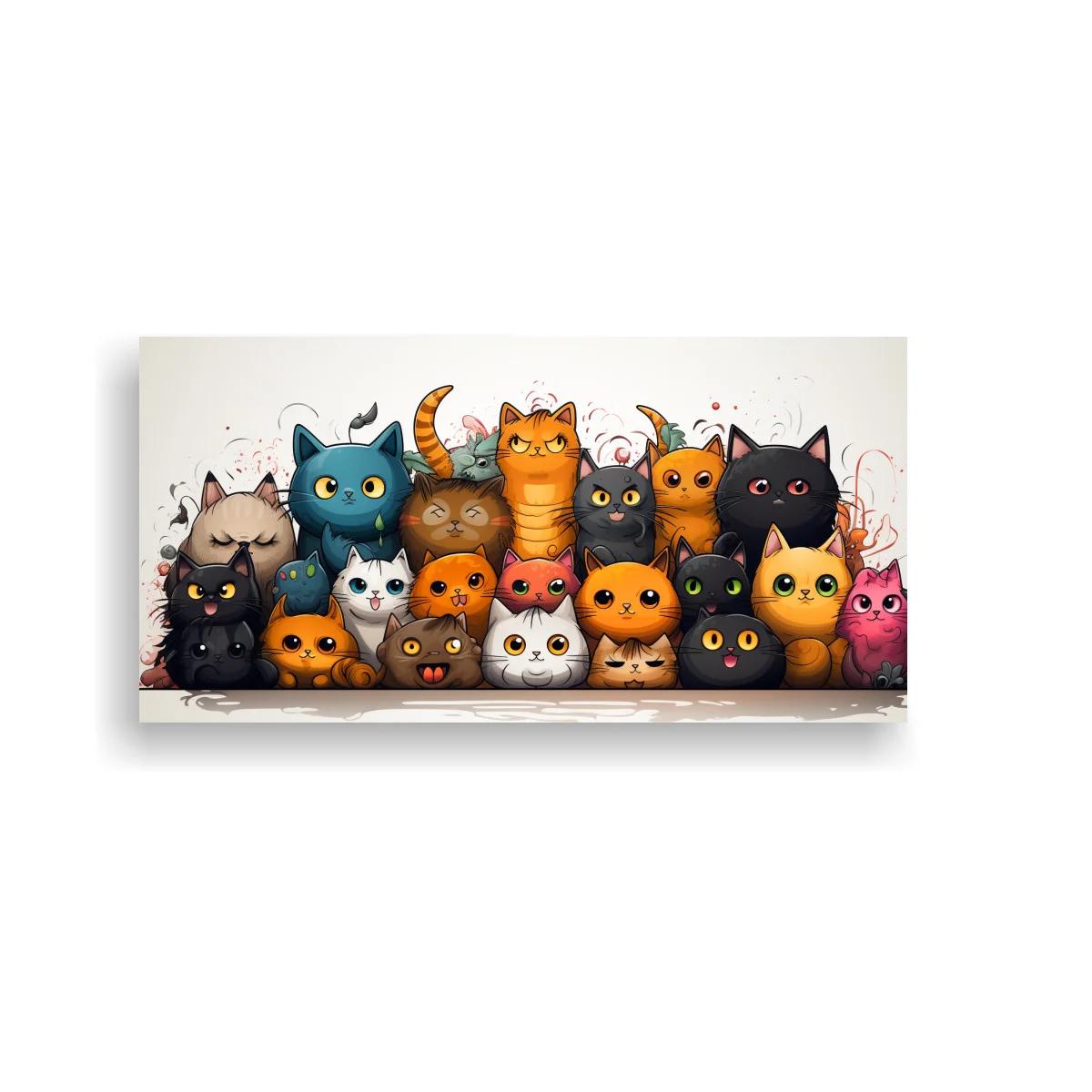 Cuadro grupo de gatos caricaturescos con colas levantadas