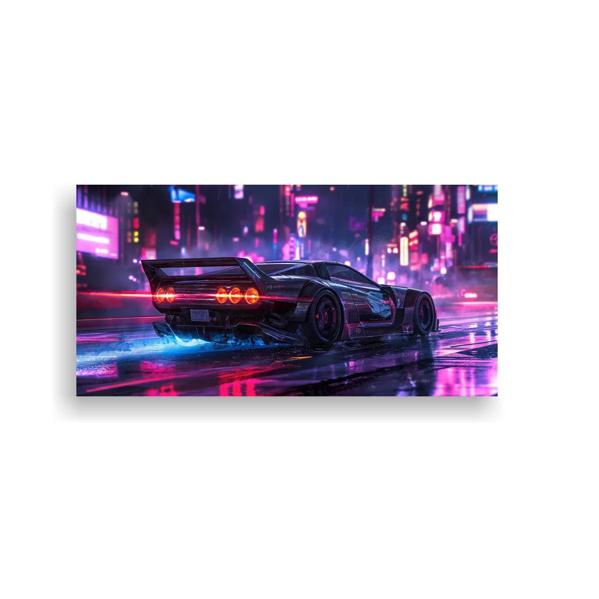 Cuadro coche deportivo futurista con neón nocturno